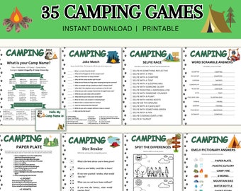 Ensemble de jeux de camping pour enfants et adultes, activités de camping, jeux de feu de camp en famille, camping pour adultes, jeux de camp, jeux de camping imprimables