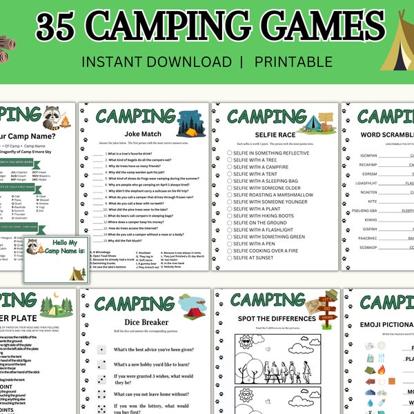 Camping Games Bundle for kids & adults, Camping Activities, Family Campfire Games, Adult Camping, Camp Party Games, Printable Camping Games