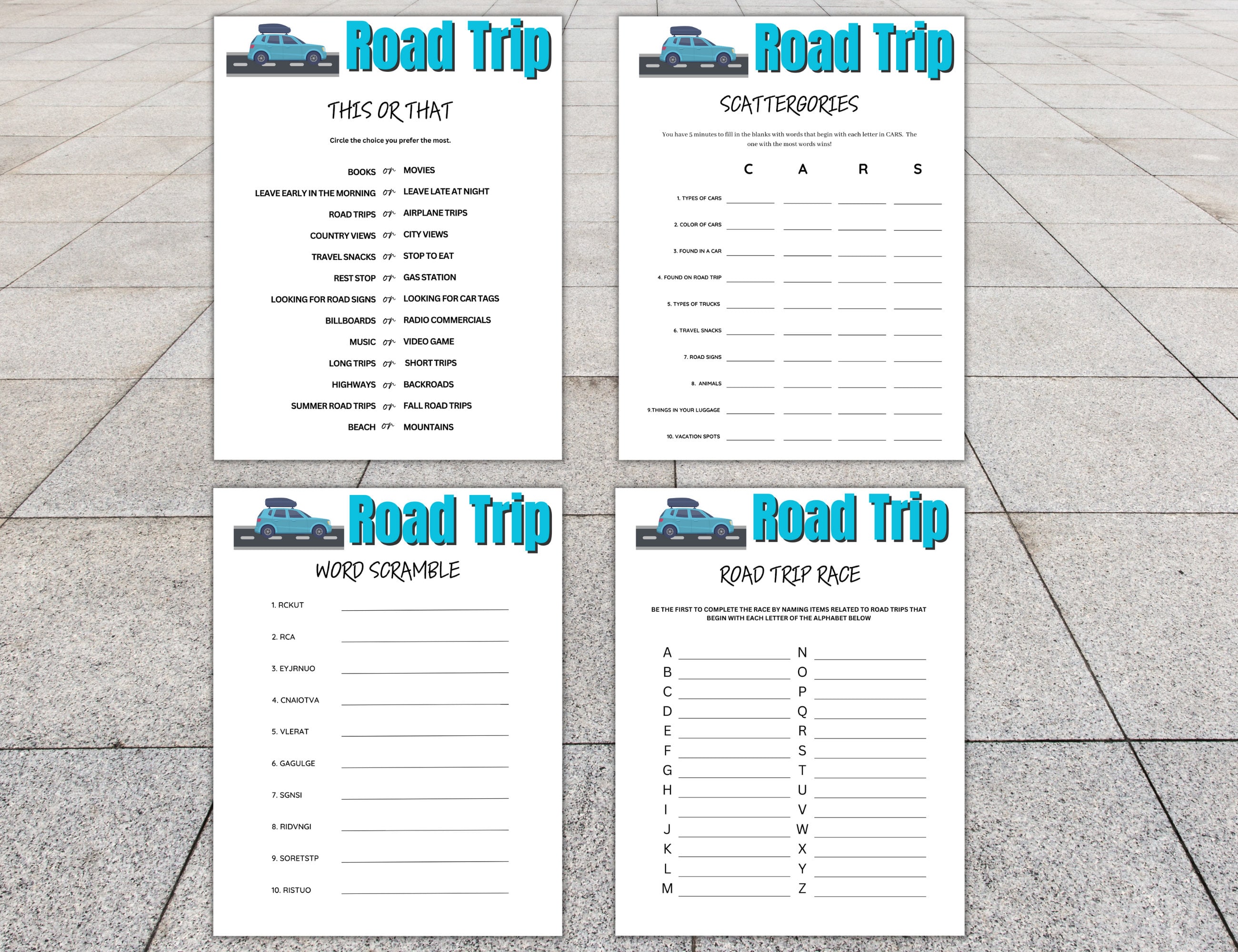 Car Ride Road Trip Game Bundle, Road Trip Activities, Kids Travel Game ...