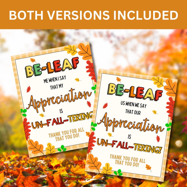 Fall Leaf Appreciation Sign, Autumn Thank You, School PTA PTO Gift ...