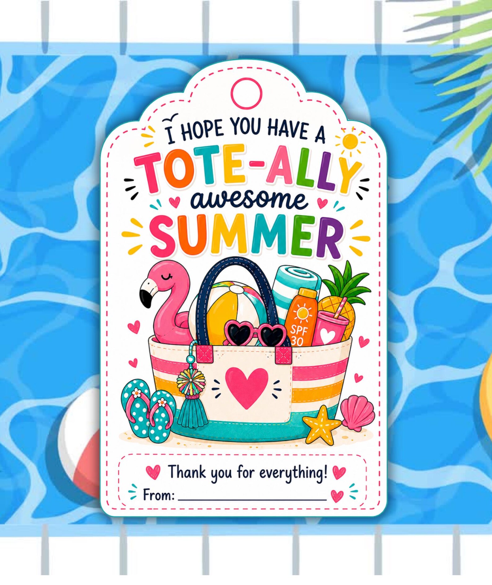 Teacher's Tote Gift Tag, Summer Thank You Tag, End of Year Beach ...
