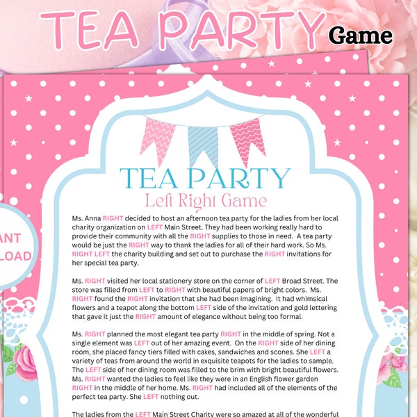 Printable Tea Party Game,Tea Party Birthday,Tea Party Baby Shower, Tea Party Bridal Shower, Tea Party Game Adults Kids Toddler, Bridal Tea