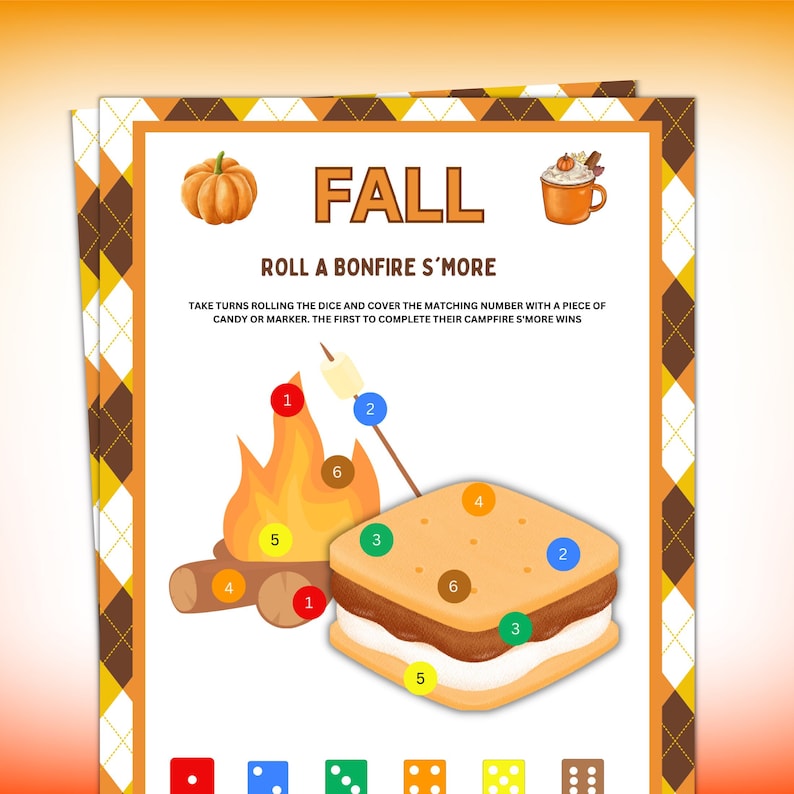 Fall And Roll Fall Game, Roll a Campfire S'more Game, Fall Game for Kids and Adults ...