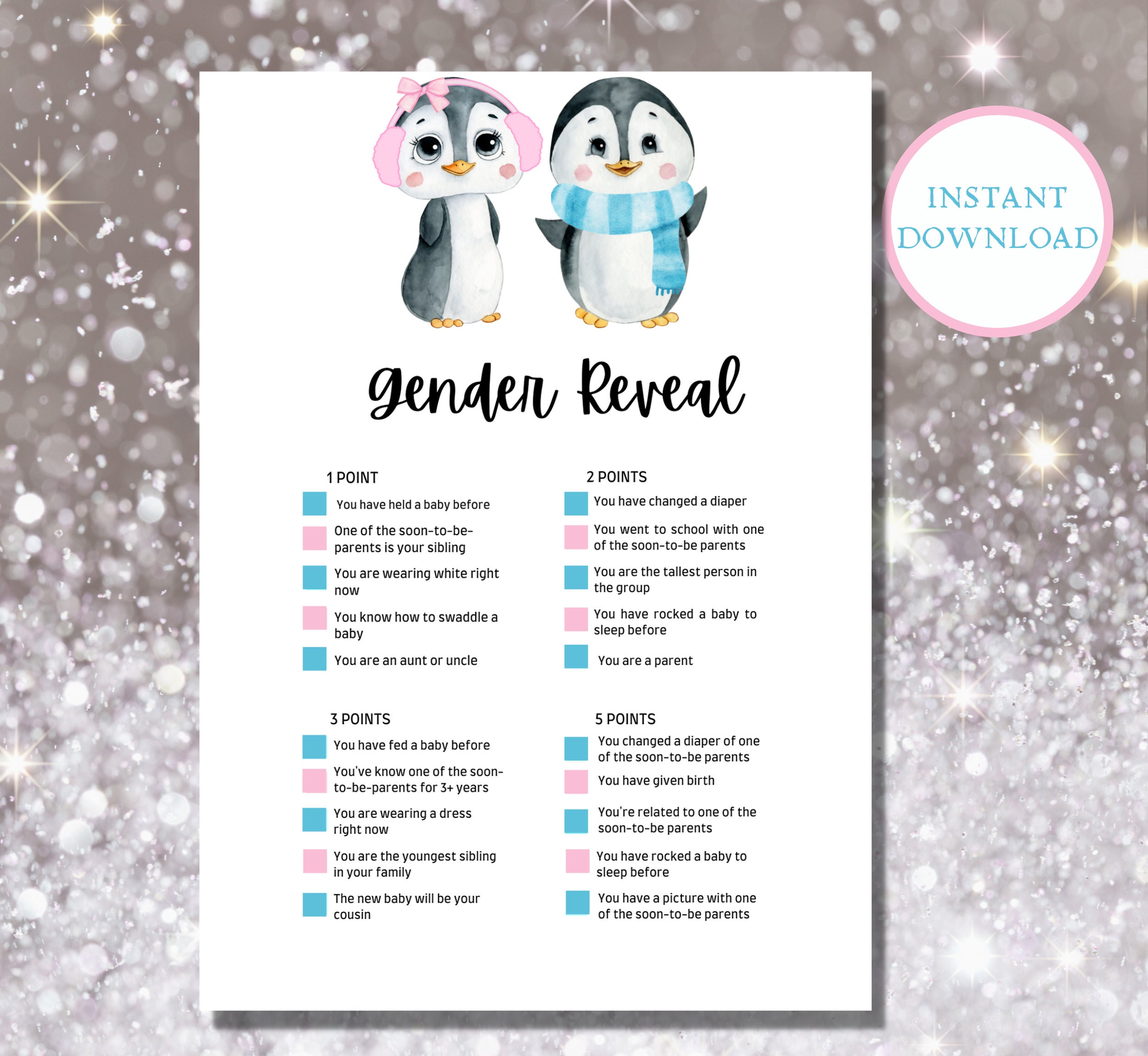 Winter Penguin Baby Gender Reveal Printable Games Are Perfect - Etsy