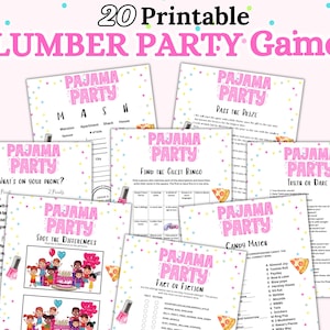 Slumber Party Games Bundle, Sleepover Pajama Night Party Games Bundle, Girls Cute Birthday Party Games, Tween Pink Birthday Party Games