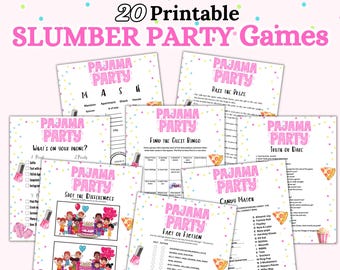 Slumber Party Games Bundle, Sleepover Pajama Night Party Games Bundle, Girls Cute Birthday Party Games, Tween Pink Birthday Party Games