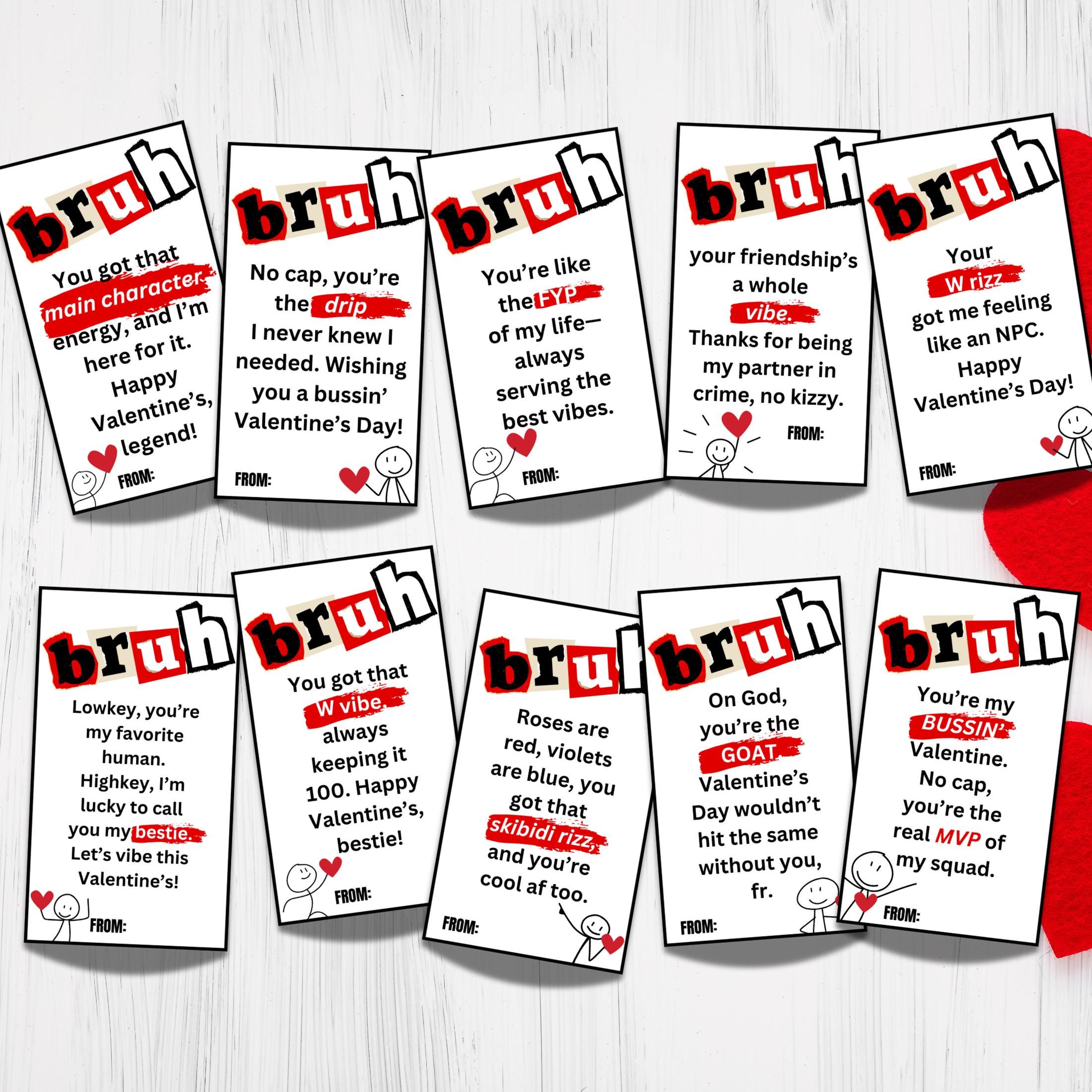 Bruh Valentines Day Card, Teen Tween Slang Valentines Card Printable ...