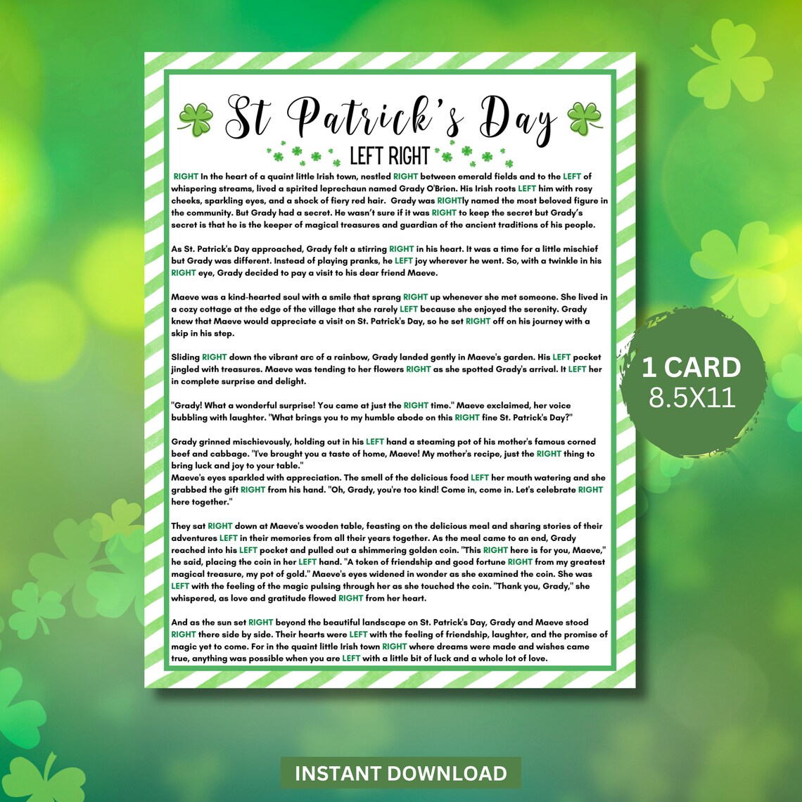 Printable St Patrick's Day Left Right Game, St Paddy's Day Game ...