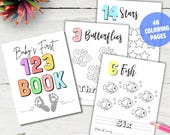 Baby Shower 123 Coloring pages, 123 baby's First book, baby keepsake, Numbers baby book game, Counting Game, Printable Baby Shower activity