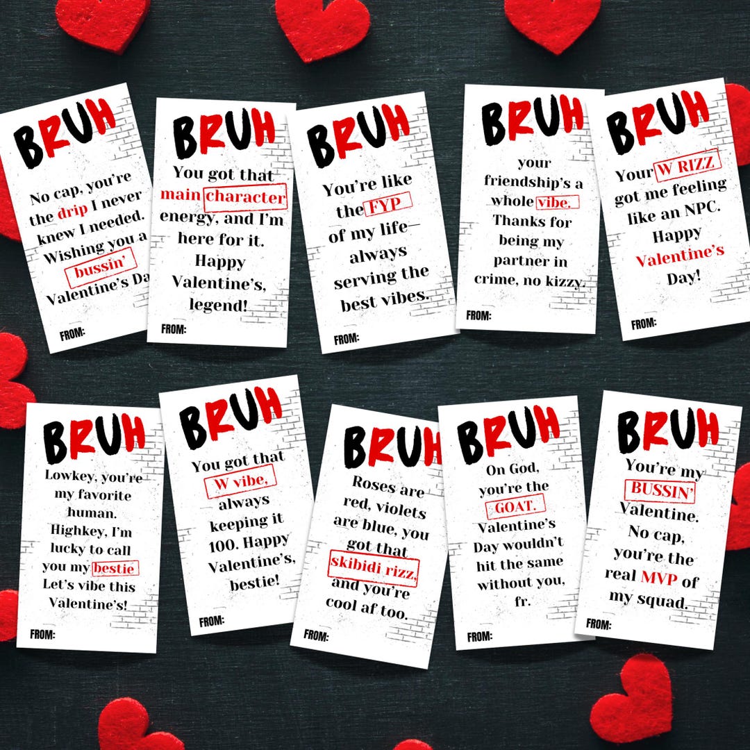 Bruh Valentines Day Card, Teen Tween Slang Valentines Card Printable ...
