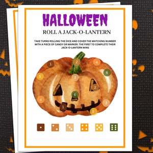 Halloween Party Game, Roll a Jack-O-Lantern, Halloween Party Activities, Halloween adult Party, Fall October party game, Halloween printable
