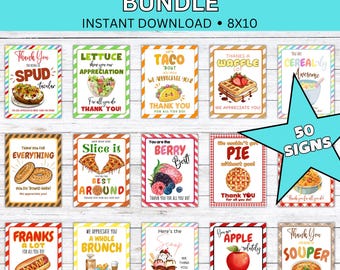 Bundel waarderingsteken, waardering leraar, waardering personeel, teammedewerker verpleegkundige ontbijt Lunch Snack afdrukbare tafelbordposter