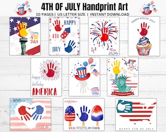 4th of July Handprint Activity, Fourth of July Printable, Happy 4th,  Daycare Preschool Toddler Activity, Happy 4th of July Kids Activity