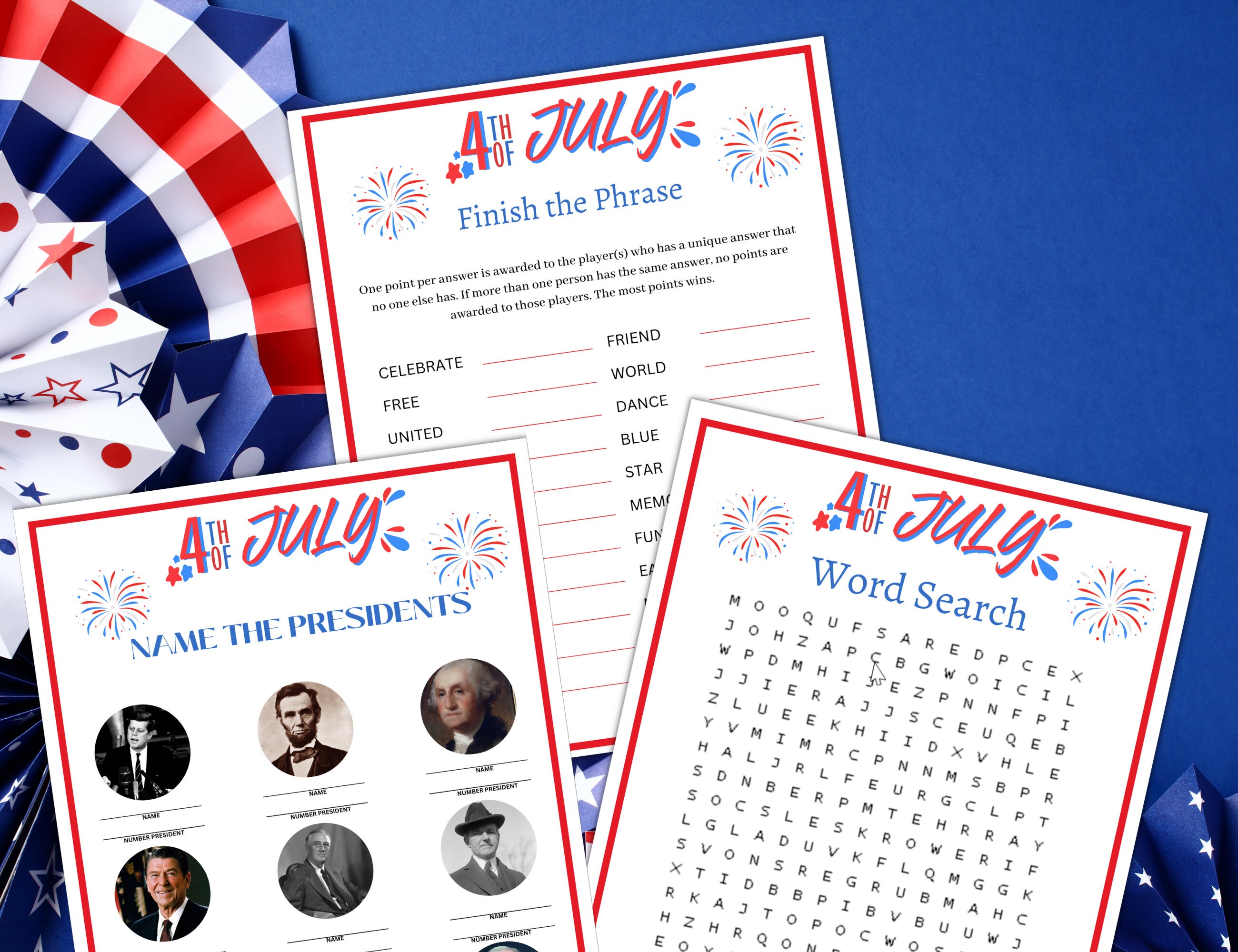 Fourth of July Game Bundle, Printable Family Games, Patriotic Party