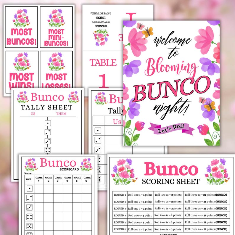 Spring Tally Sign SPRING Bunco Party Pack, Game Night Printable Score Cards, Tally Sheets ...