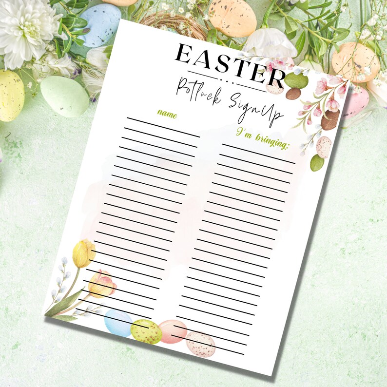 EASTER Potluck Sign up Sheet, Holiday Potluck Sheet, Church Potluck