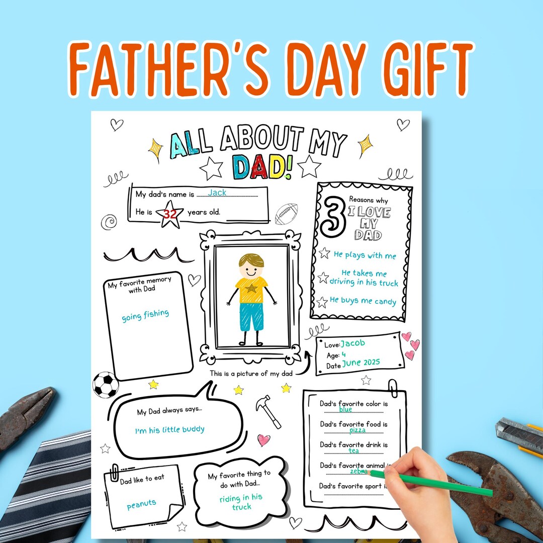 All About My Dad Printable Fathers Day Questionnaire, DIY Fathers Day ...