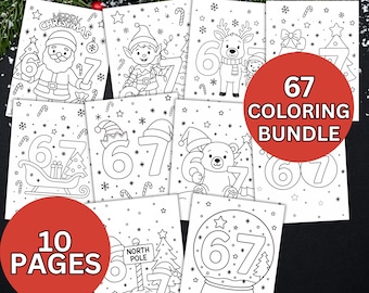 Kerstkleurplaat 67, jargon alfa, kleurplaten feestdagen, Six Seven 6 7 Meme, afdrukbaar kleurboek Six Seven, digitale download