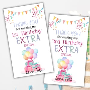 Kids Editable Thank you Birthday gift tag, Birthday favor tag, Birthday Party tag, Birthday goodie bag favor, Printable Return gift tag