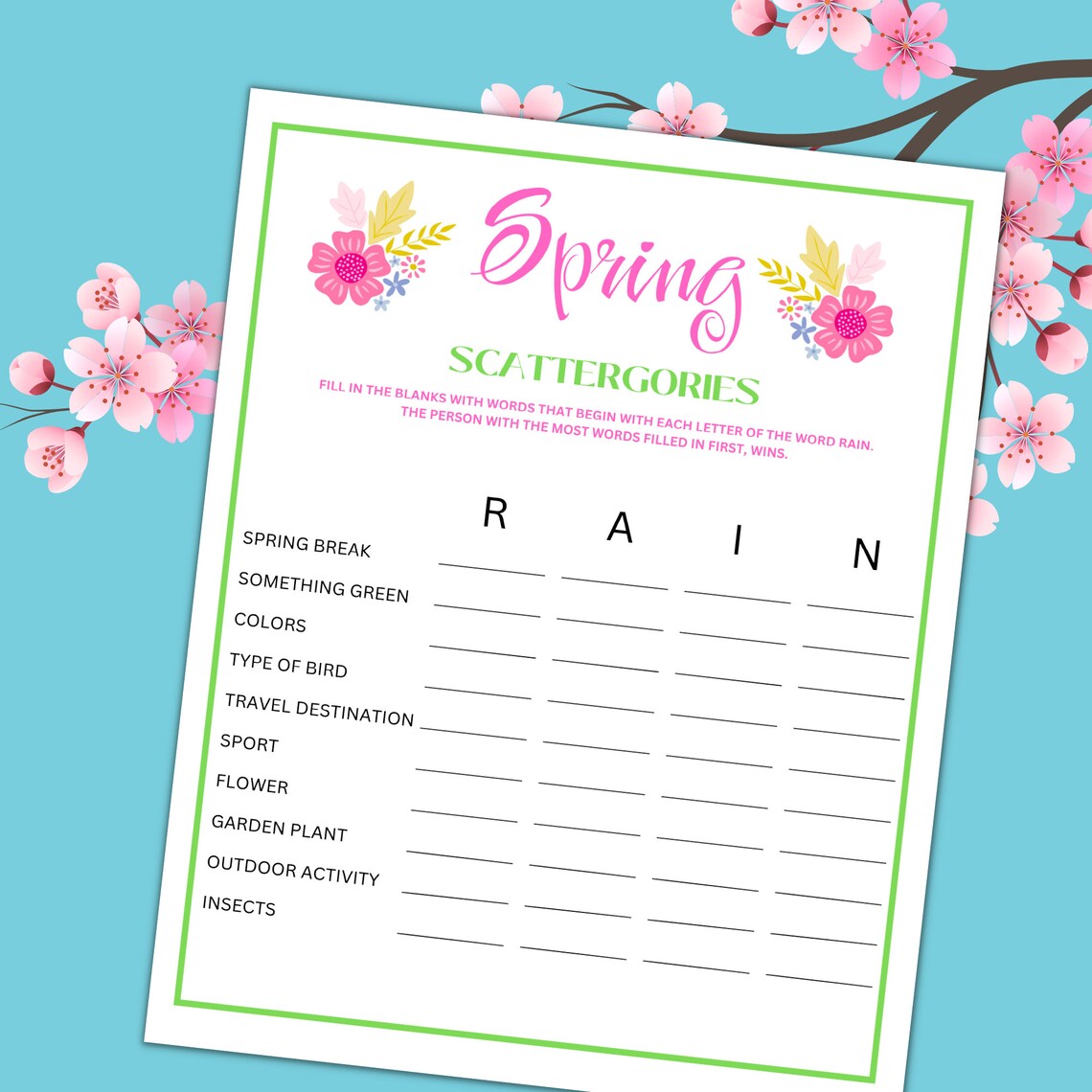 Printable SPRING Game, Spring Party Game and Activity, Kids Party Games ...