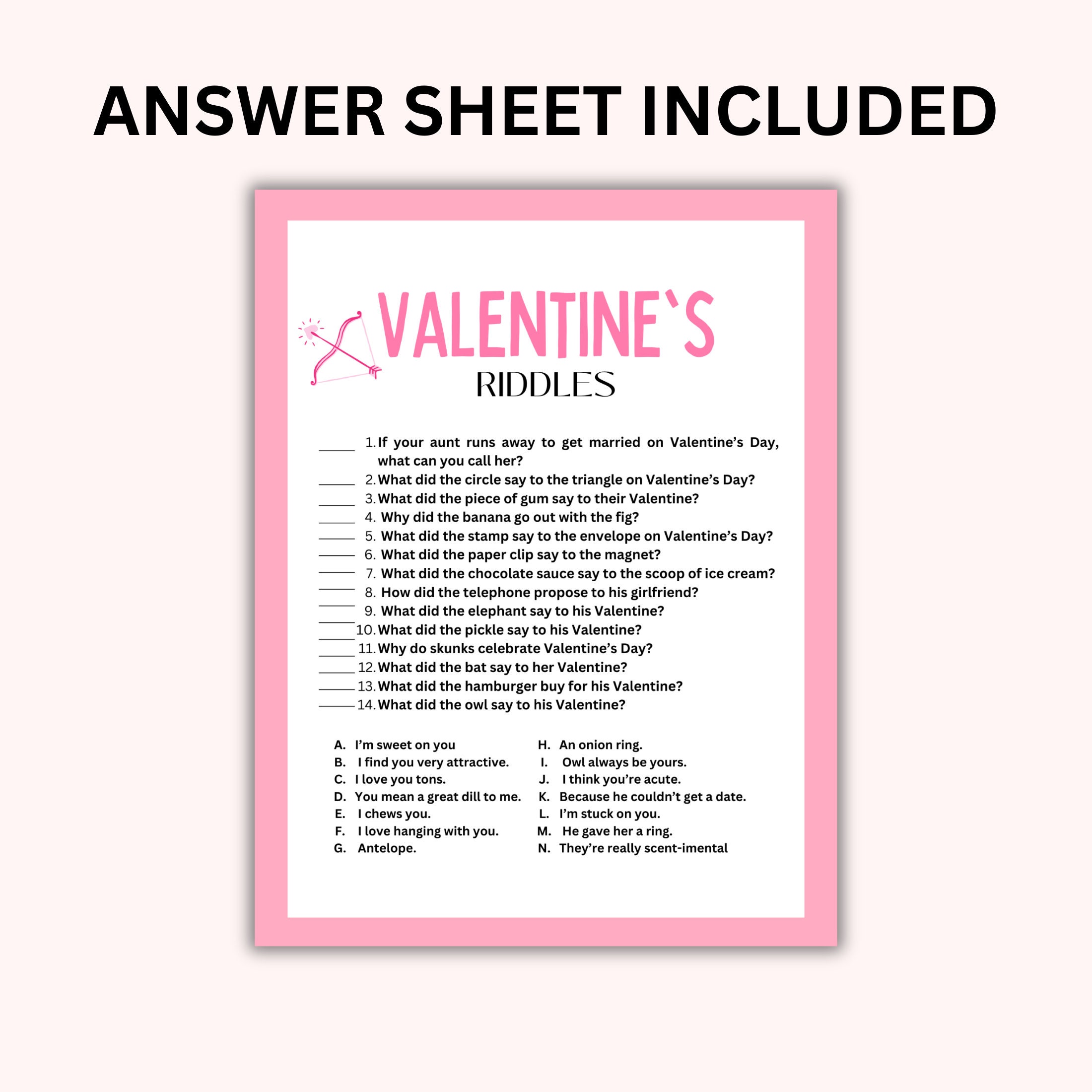 Valentine's Riddle Party Game, Valentines Party Game and Activity, Kids ...