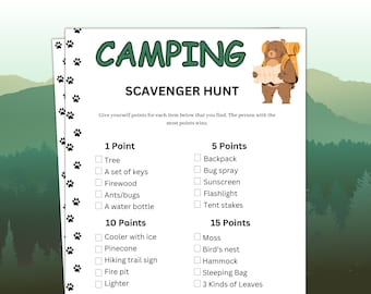 Camping Game for kids & adults, Scavenger Hunt Camp Activity, Family Campfire Game, Adult Camping, Camp Party, Printable Camp Game