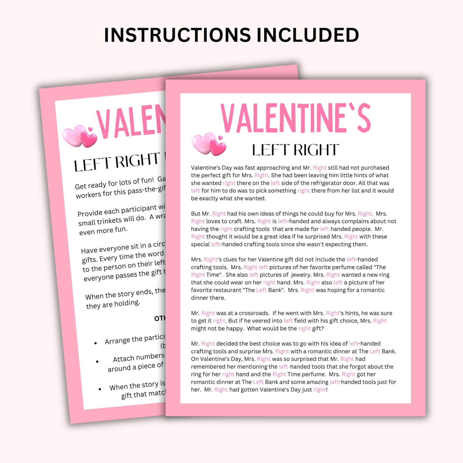Left Right Valentine's Party Game, Valentines Party Game and Activity ...