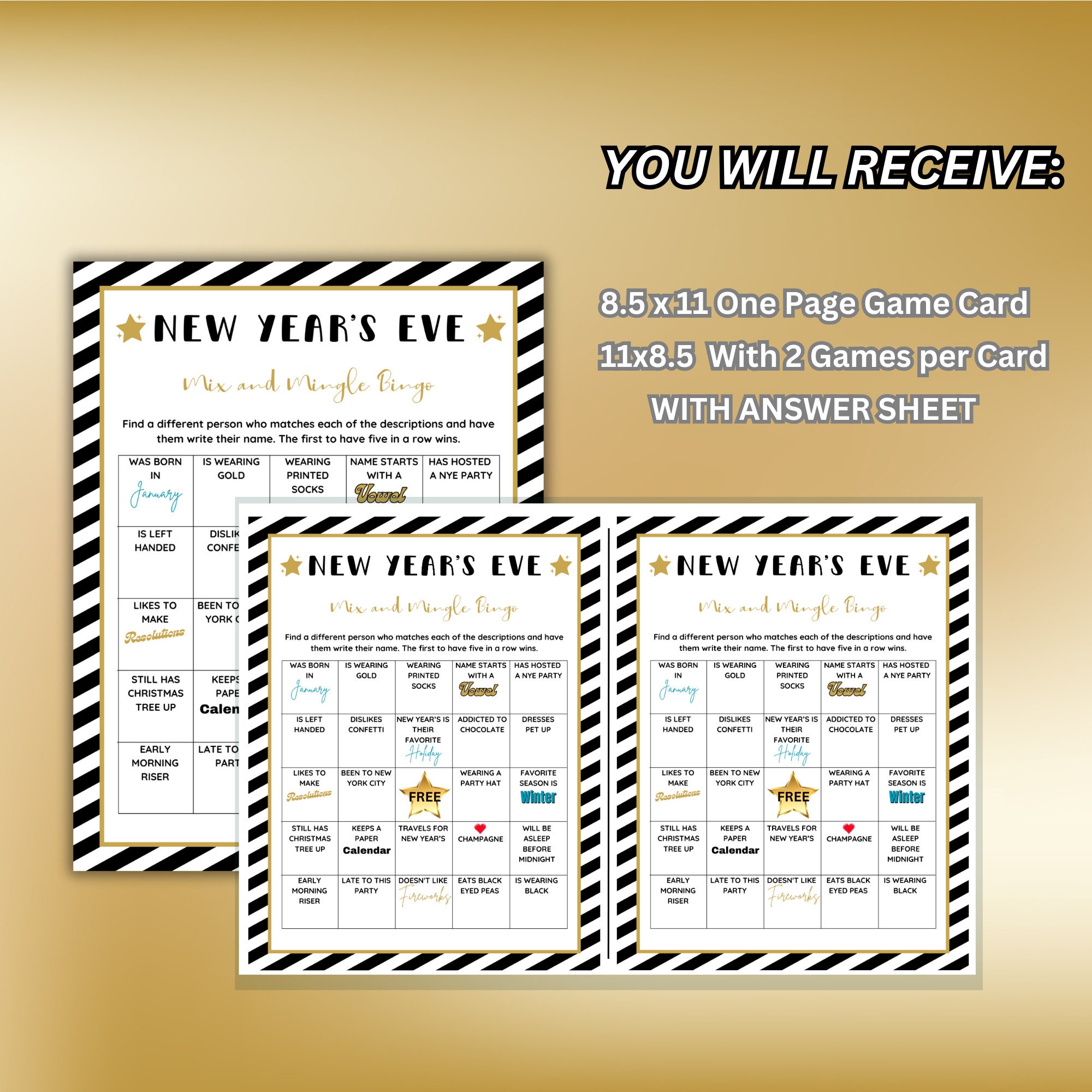 New Years Mix & Mingle Bingo Game, New Years Eve Party Game, New Years ...