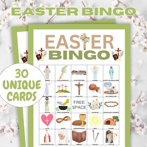 30 OSTERN Bingokartenspiel, Christliches Bingo, Religiöses Bingospiel, Kirche Ostergeschichten-Bingo, Spiele der Karwoche, Osterbibel-Bingospiel,