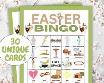 30 EASTER Bingo Cards game, Christian Bingo, Religious Bingo Game, Church Easter Story Bingo, Holy Week Games, Easter Bible Bingo Game,