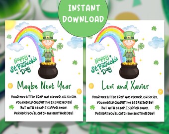 Catch a Leprechaun Letter to child, St Patricks Day Note, Printable Leprechaun Letter, Leprechaun trap game, Printable St Patricks Day Game