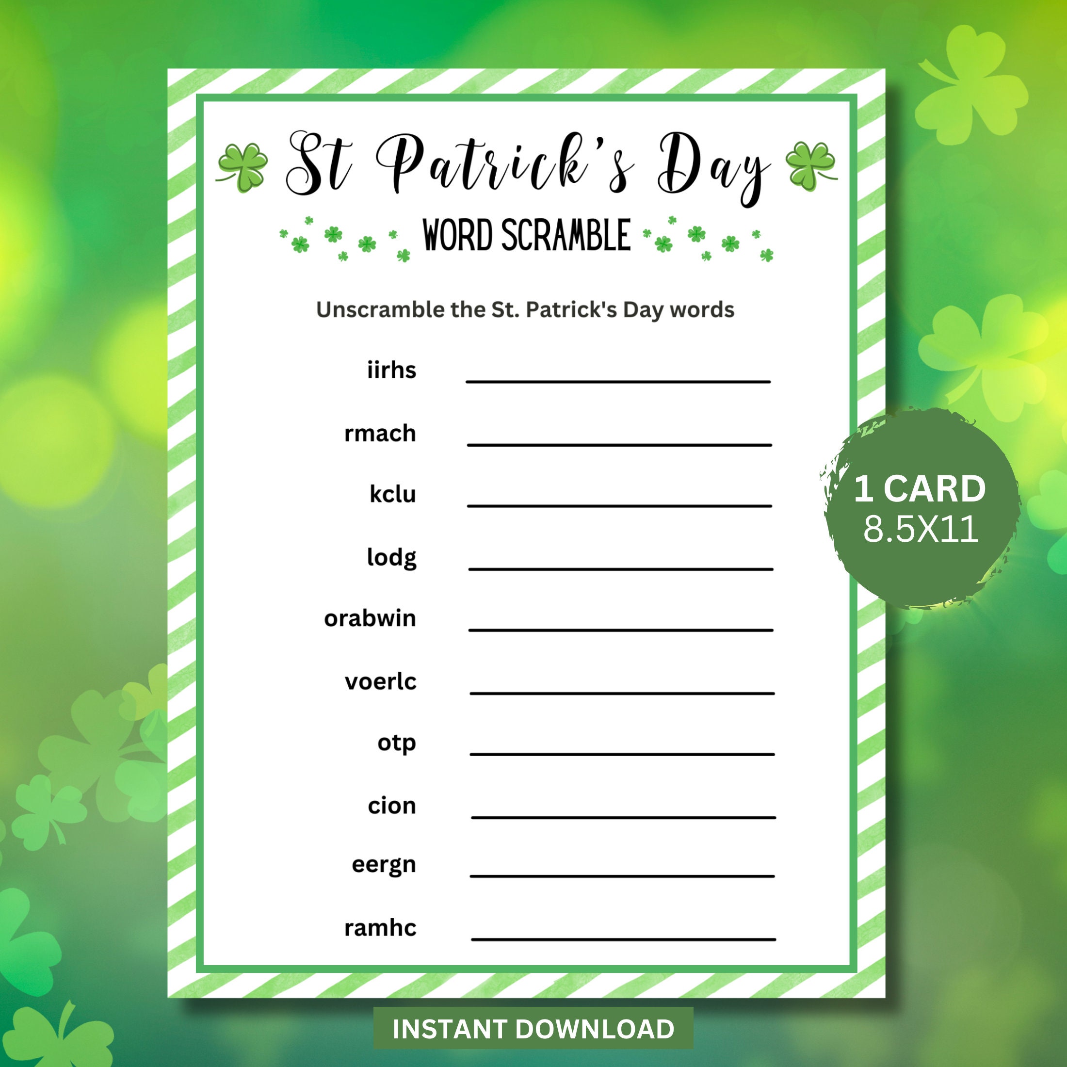 Printable St Patrick's Day Word Scramble Game, St Paddy's Day Game ...