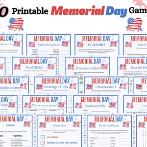 Memorial Day Game Bundle, Printable Family Games, Patriotic Party Games, Games for kids and Adults, Memorial Day Activity, Printable Games