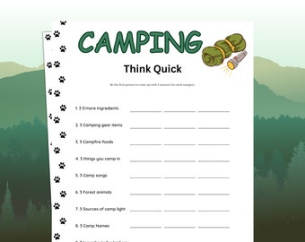 Camping Game for kids & adults, Think Quick Camp Activity, Family Campfire Game, Adult Camping, Camp Party, Printable Camp Game