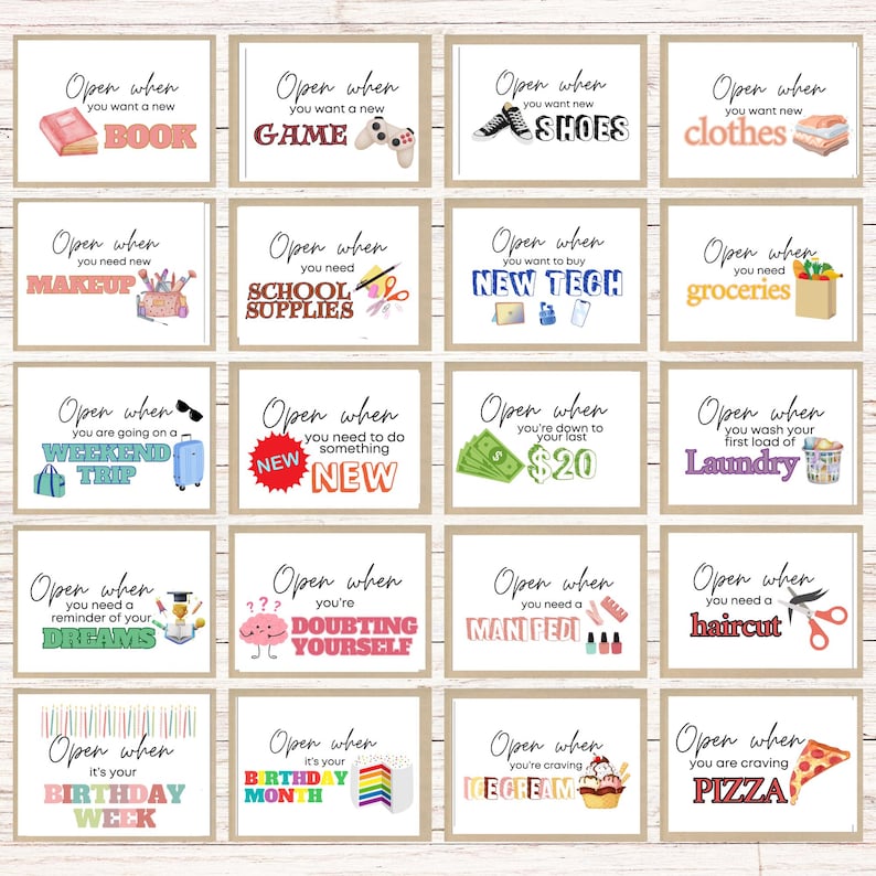Open When Envelope Label for College Students, Editable University Letters, Going away gift, College Student Care Package, Open When Cards image 4