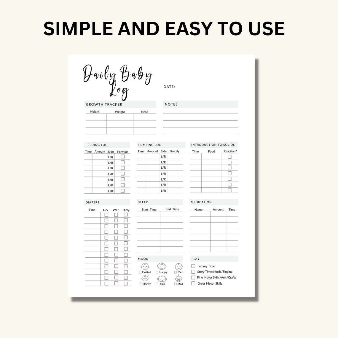 Daily Baby Log Daily Newborn Tracker Newborn Nanny Log Day Etsy