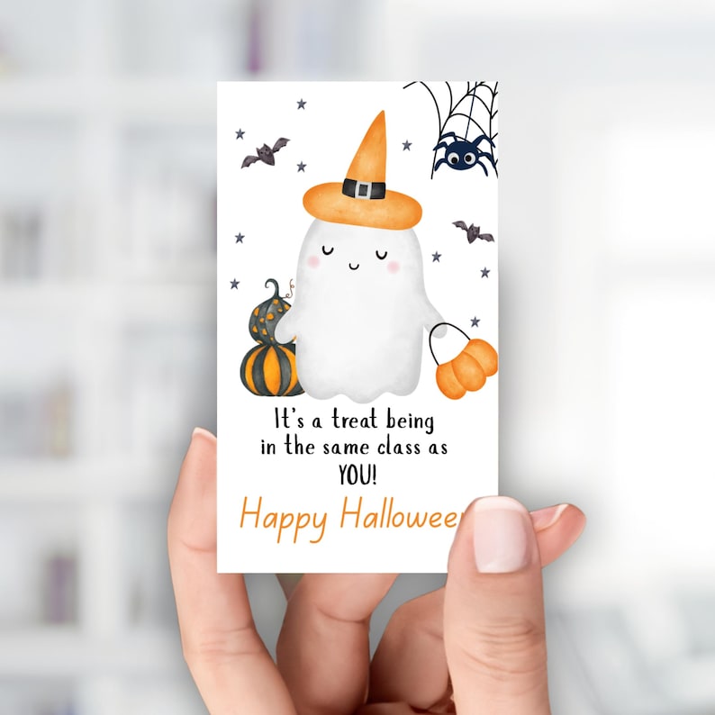 Halloween-presentetiketter för klassrum, Halloween-presenter för klassrummet, Godis för klasskamrater, Halloween-godisetikett för samma klass, Utskrivbar godisetikett för skola bild 1