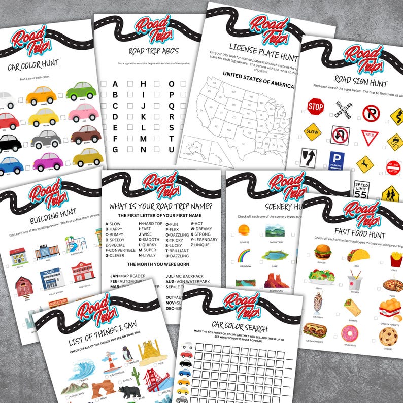 Car Ride Road Trip Game Bundle, Road Trip Activities, Kids Travel Game ...