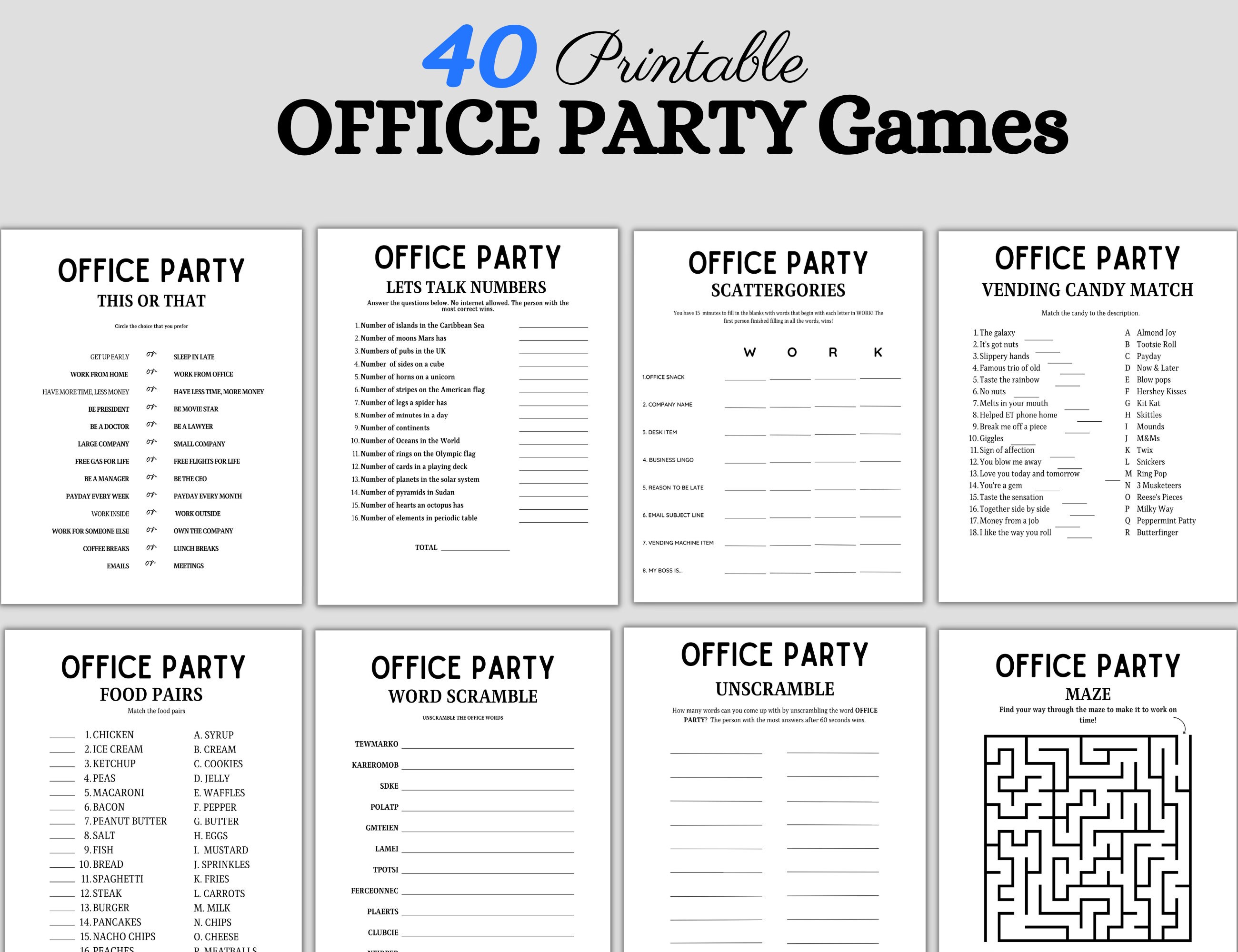 Office Party Game Bundle, Printable Work Party Games, Staff Game Idea ...