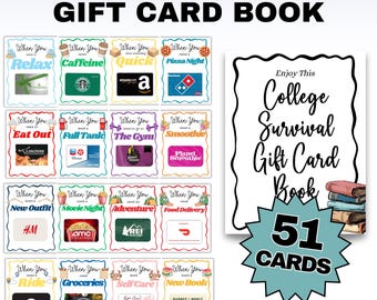 Editable College Survival Gift Card Book, College Care Kit, Fun Graduation or Off-to-College Gift for Students, Open When Cards, Grad Gift