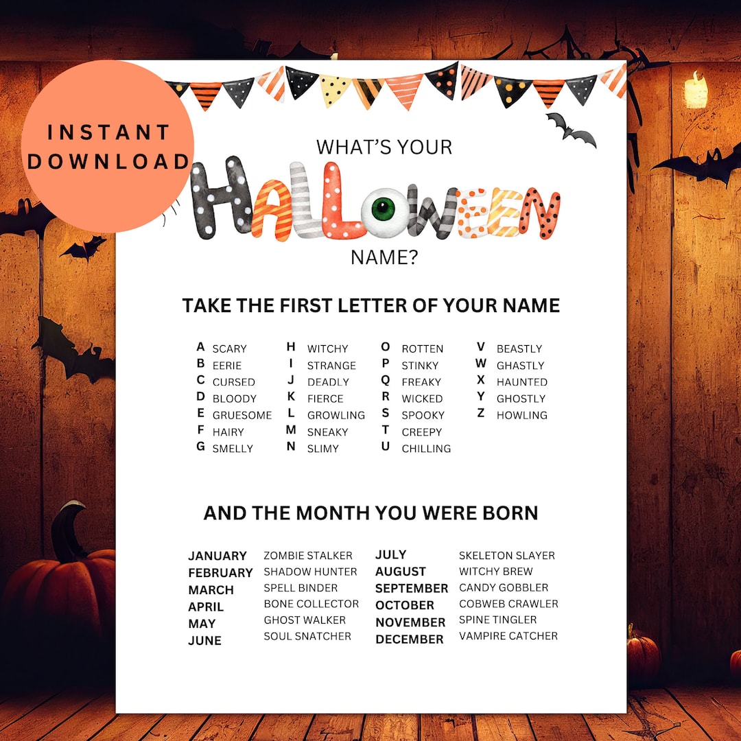 What's Your Halloween Name Game, Halloween Party Activity, Halloween