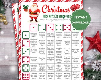 Juego de dados para intercambiar regalos de Navidad, juego de intercambio de regalos de Navidad, divertidos juegos de intercambio de regalos para fiestas navideñas, juego de fiesta grupal, juego de Navidad imprimible