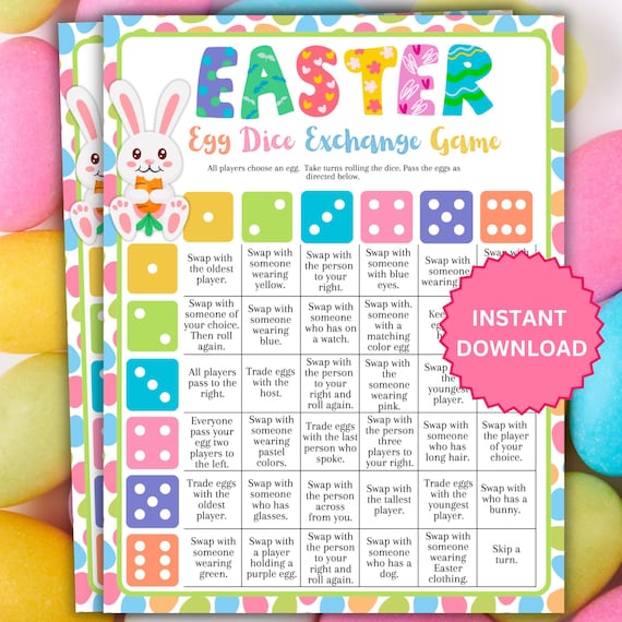 Dice Easter Egg Exchange Game, Easter Dice Game, Kids Adults Family Printable Easter Game, Easter Fun,  Easter Egg Party Game, Easter Treat