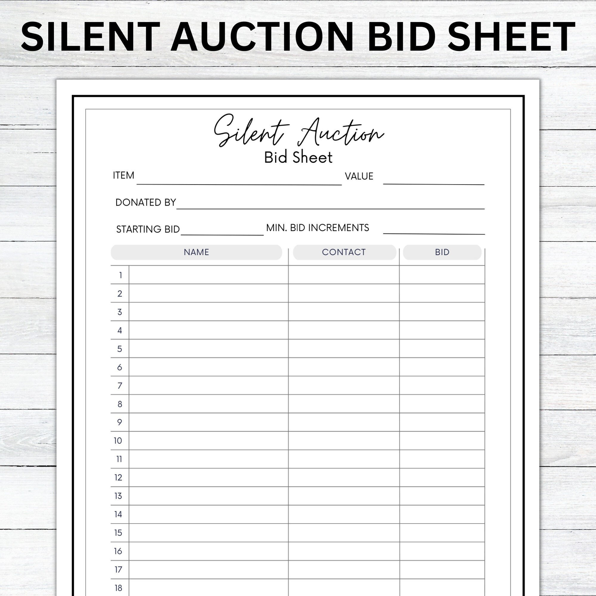 Editable Silent Auction Bid Sheet, Silent Auction Sign up Sheet Editable Silent Auction Bid Sheet, Silent Auction Sign up Sheet