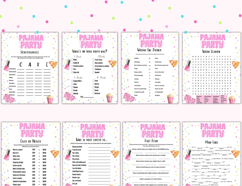 Printable Slumber Party Game Bundle Party Activities Pink - Etsy