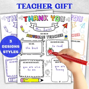Regalo di ringraziamento per l'insegnante, carta regalo stampabile per l'insegnante, pagina da colorare con regalo di ringraziamento per l'insegnante, tutto sul mio insegnante, download per bambini della scuola