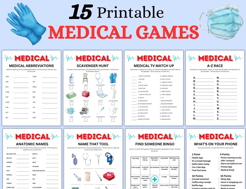 Medical Game Bundle Printable Nursing Games Doctor Games Etsy