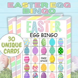 Juego de bingo de 30 HUEVOS DE PASCUA, Bingo de búsqueda de huevos de Pascua, Juego de bingo de conejo de Pascua, Juegos de fiesta de Pascua, Juegos de Pascua imprimibles, Juego de Pascua para niños