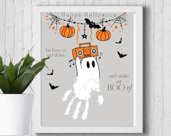 Halloween Handavtryck Fotavtryck Konst, Halloweenpyssel, Barnkonstpyssel, Halloweenkonst för barn, Minneskonst, Handavtryck Fotavtryck