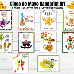 Artesanato de Cinco de Mayo, impressão de mão e pegada de Cinco de Mayo, lembrança de arte de impressão de mão para crianças, bebês e crianças pequenas, cartão DIY Cinco de Mayo